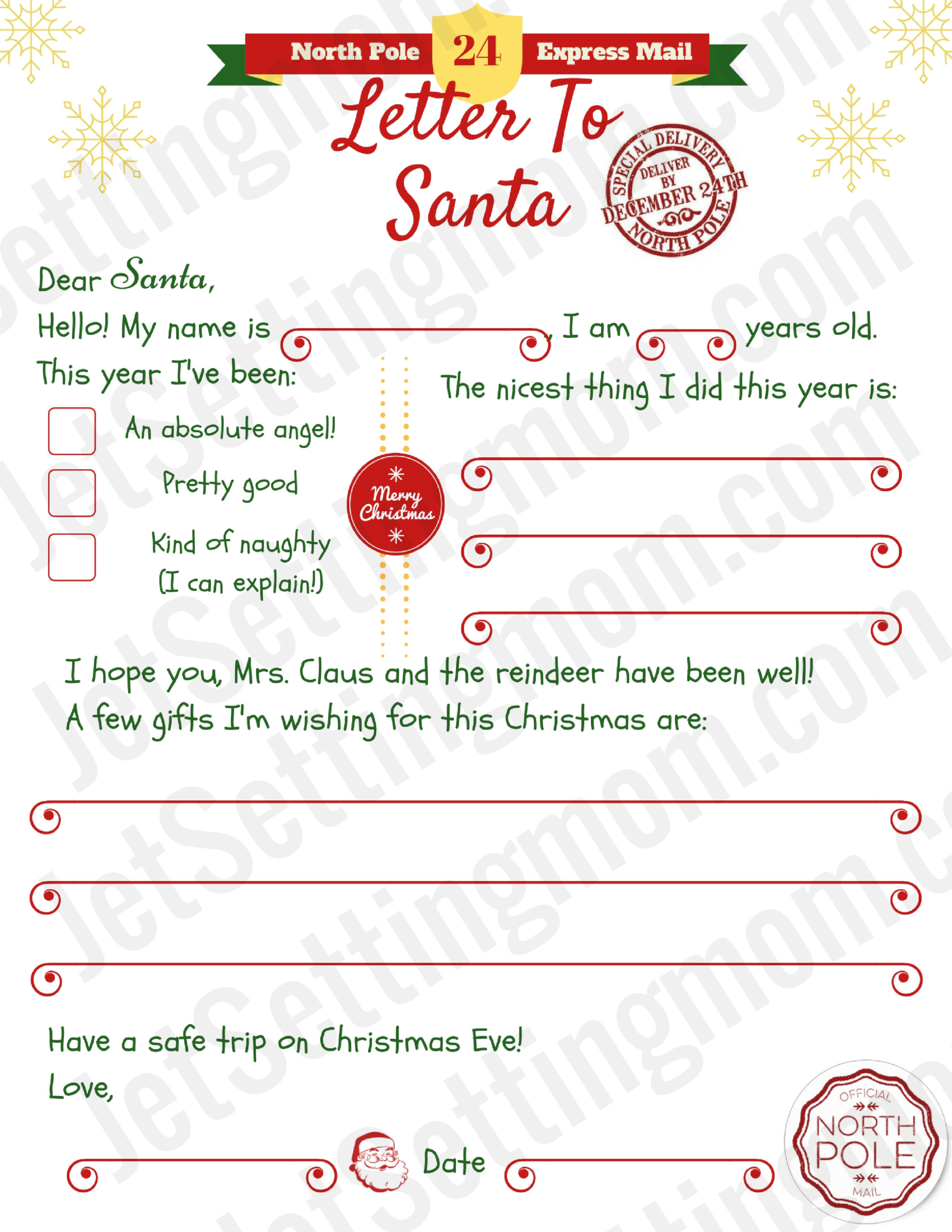 Free Printable Letter To Santa Template – Writing To Santa Within Letter From Santa Claus Template