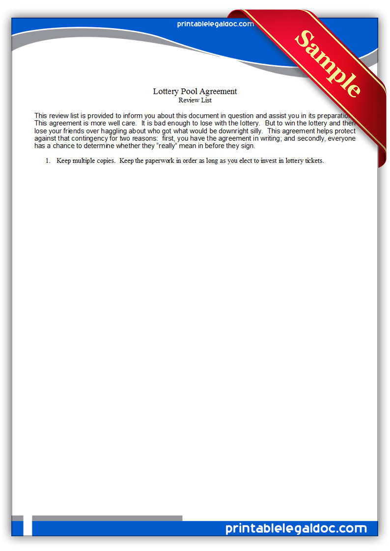 Free Printable Lottery Pool Agreement Form (Generic) Regarding Lottery Pool Agreement Template