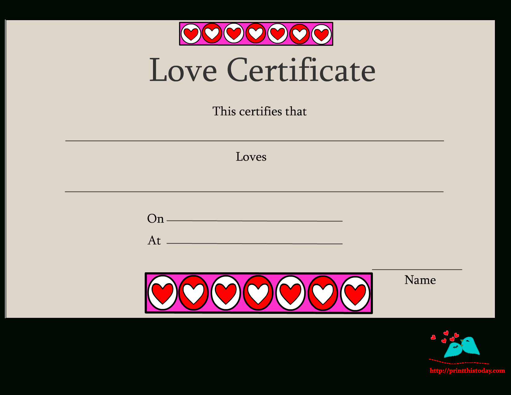 Free Printable Love Certificates Inside Love Certificate Templates
