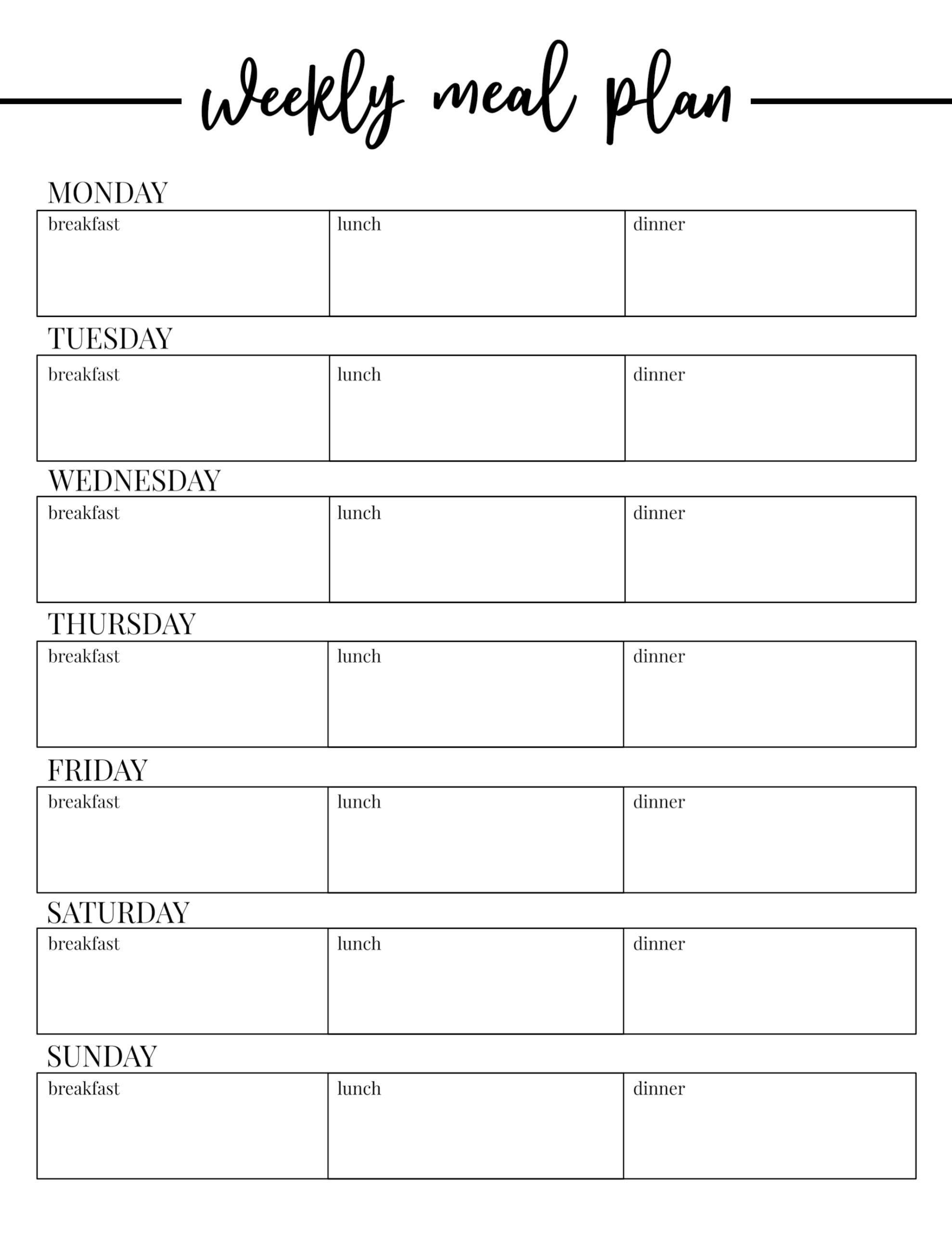 Free Printable Weekly Meal Plan Template – Paper Trail Design Within Menu Schedule Template