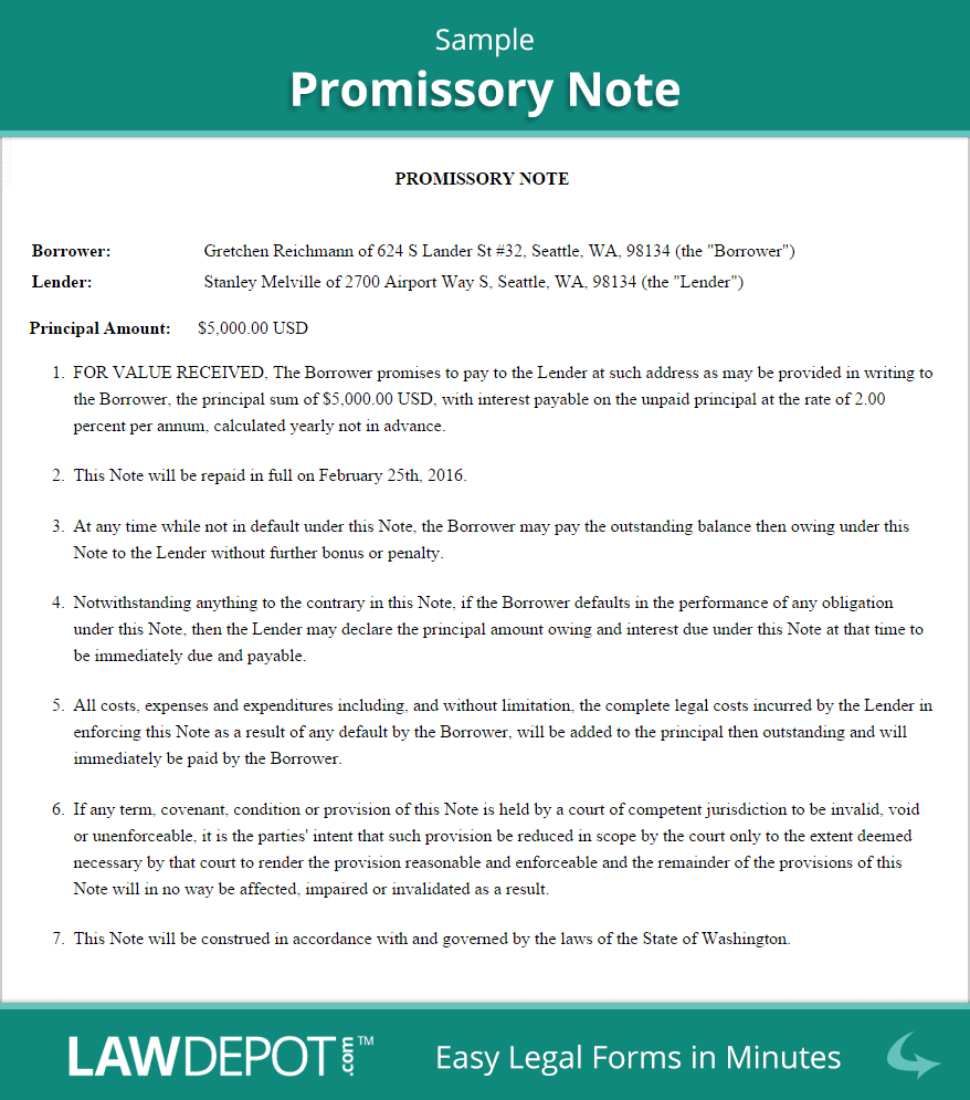 Free Promissory Note – Create, Download, And Print In Note Payable Template