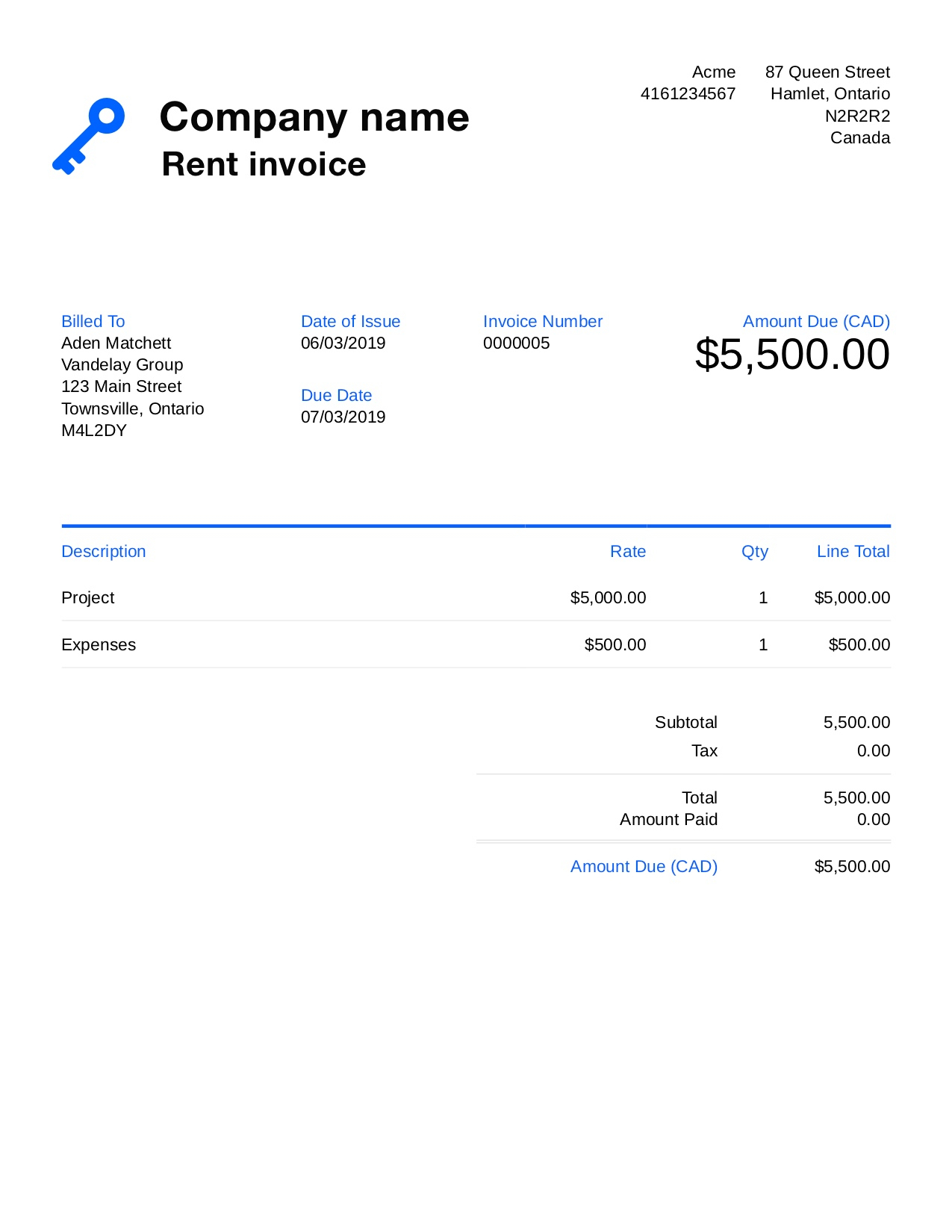 Free Rent Invoice Template. Customize And Send In 90 Seconds Inside Invoice Template For Rent
