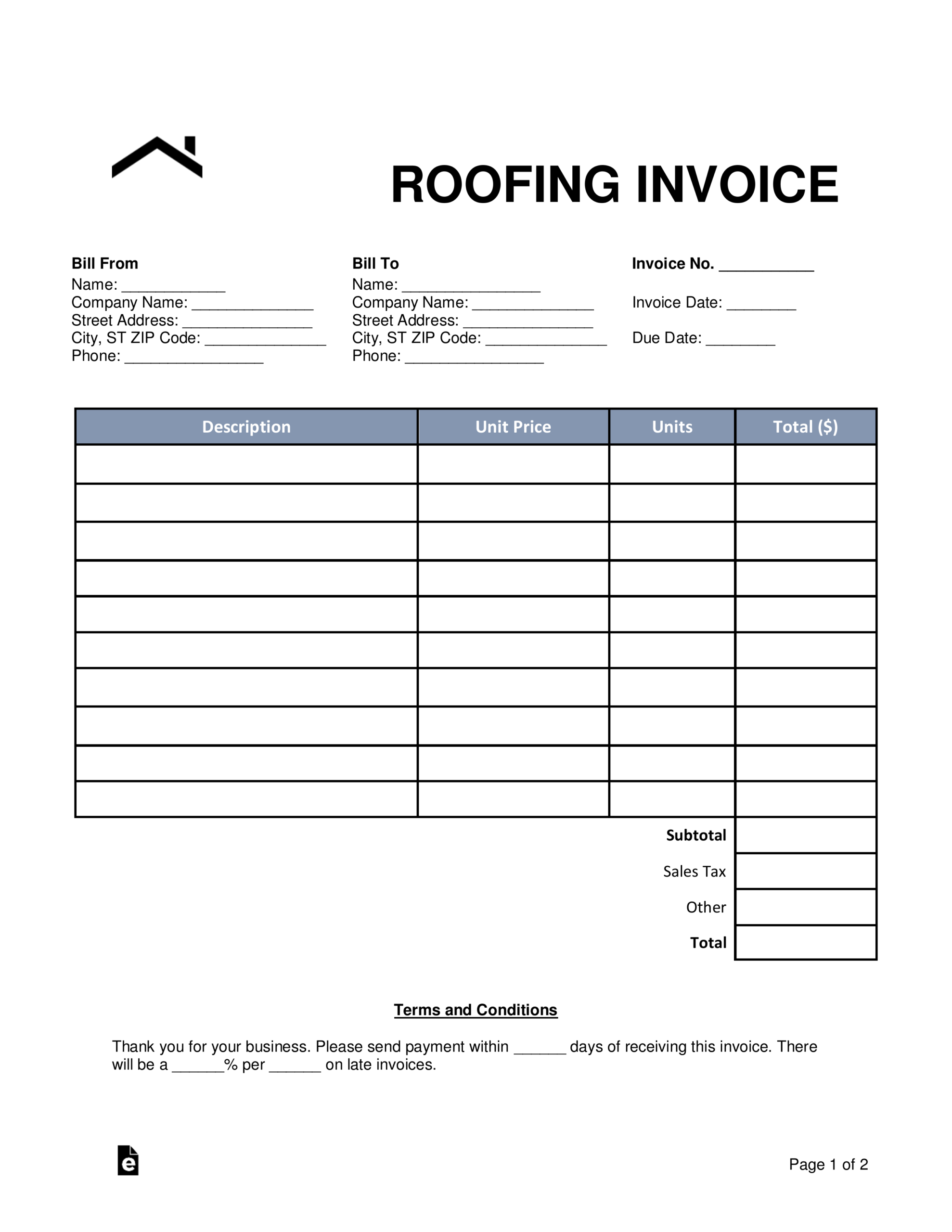 Free Roofing Invoice Template – Colona.rsd7 With Mechanics Invoice Template
