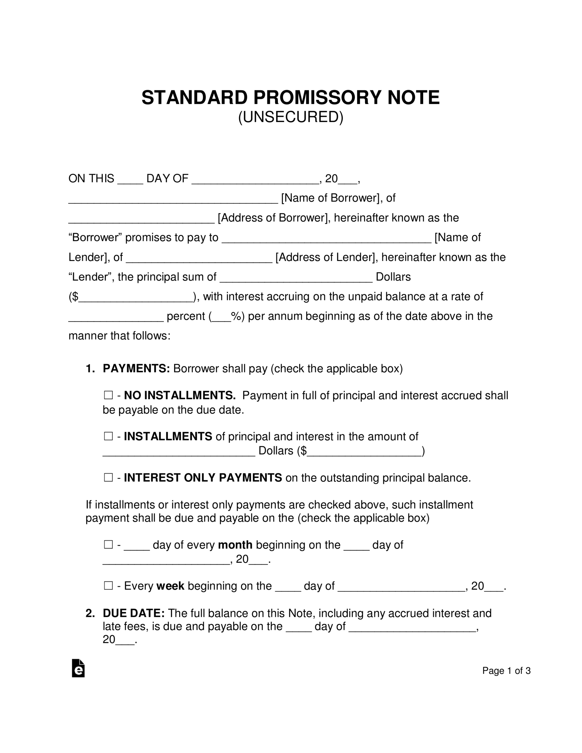 Free Unsecured Promissory Note Template – Word | Pdf Regarding Note Payable Template