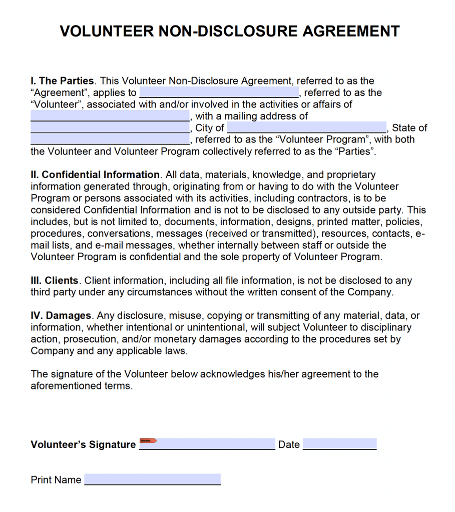 Free Volunteer Non Disclosure Agreement (Nda) | Pdf | Word Regarding Nda Template Word Document
