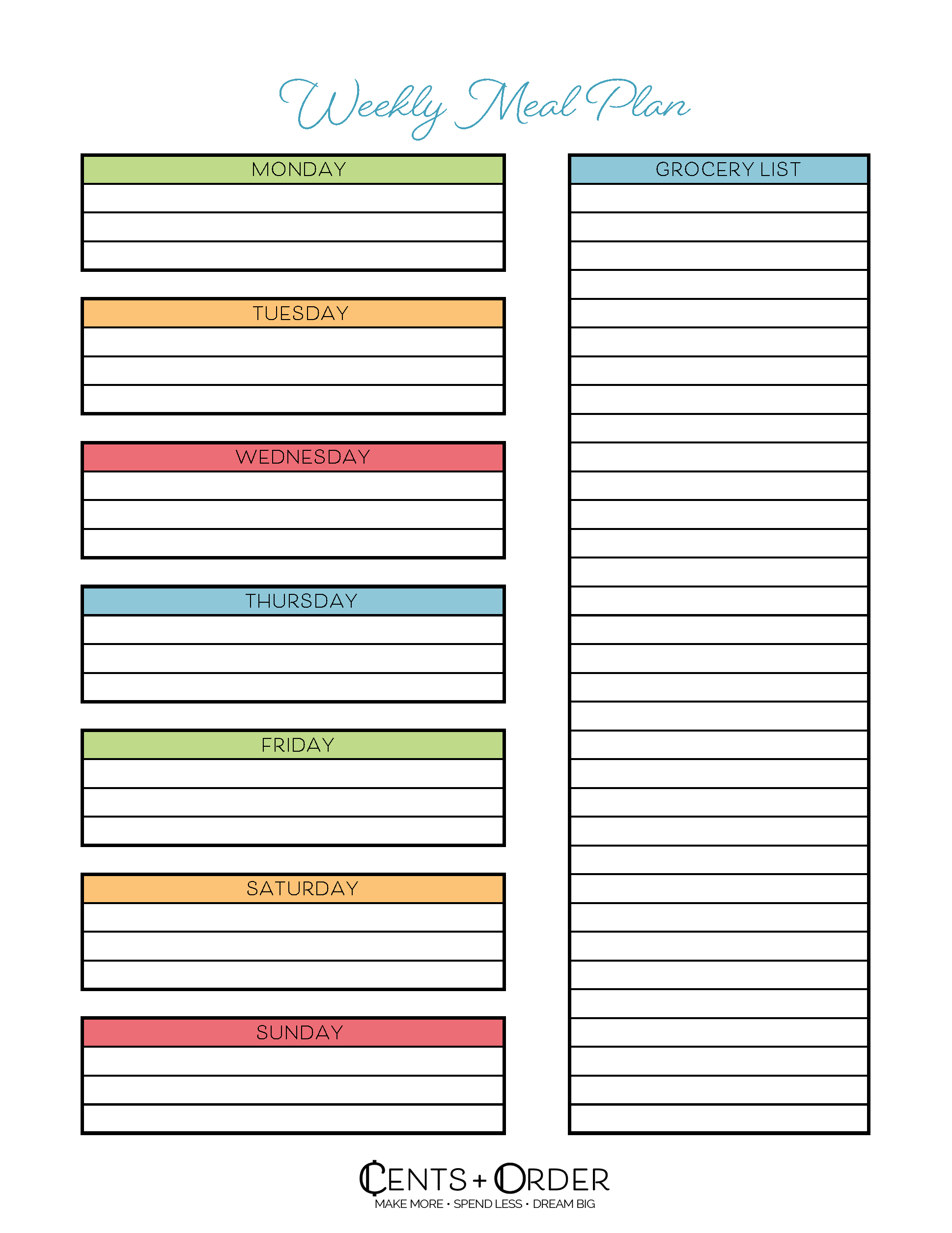 Free Weekly Meal Planning Printable With Grocery List Pertaining To Menu Planner With Grocery List Template