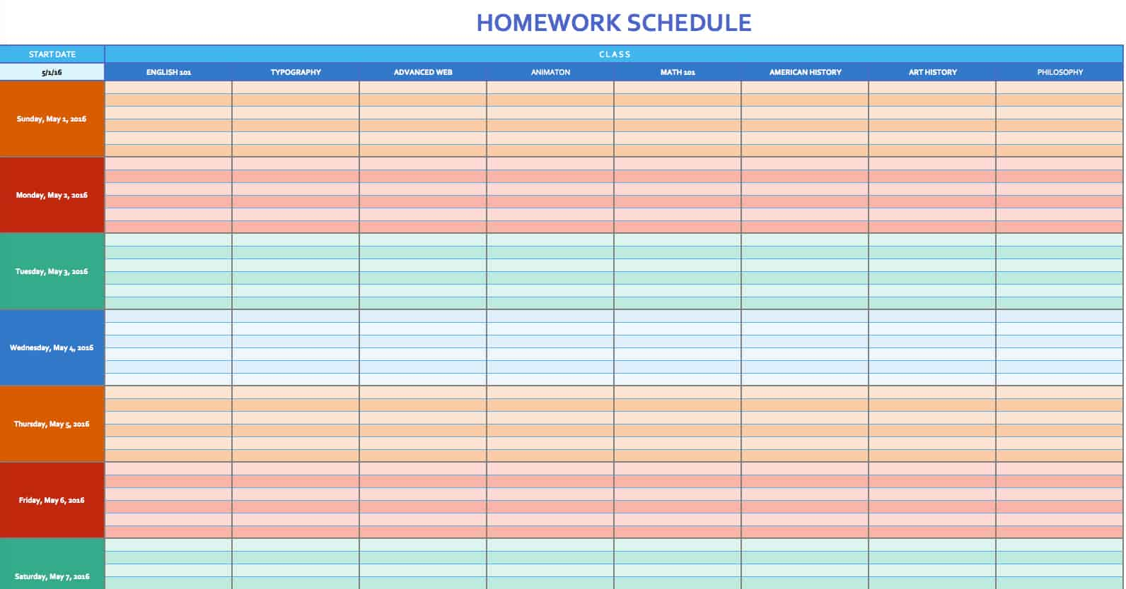 Free Weekly Schedule Templates For Excel – Smartsheet Pertaining To Homework Agenda Template
