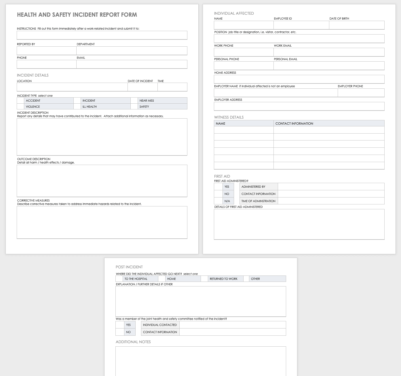 Free Workplace Accident Report Templates | Smartsheet Inside Health And Safety Incident Report Form Template