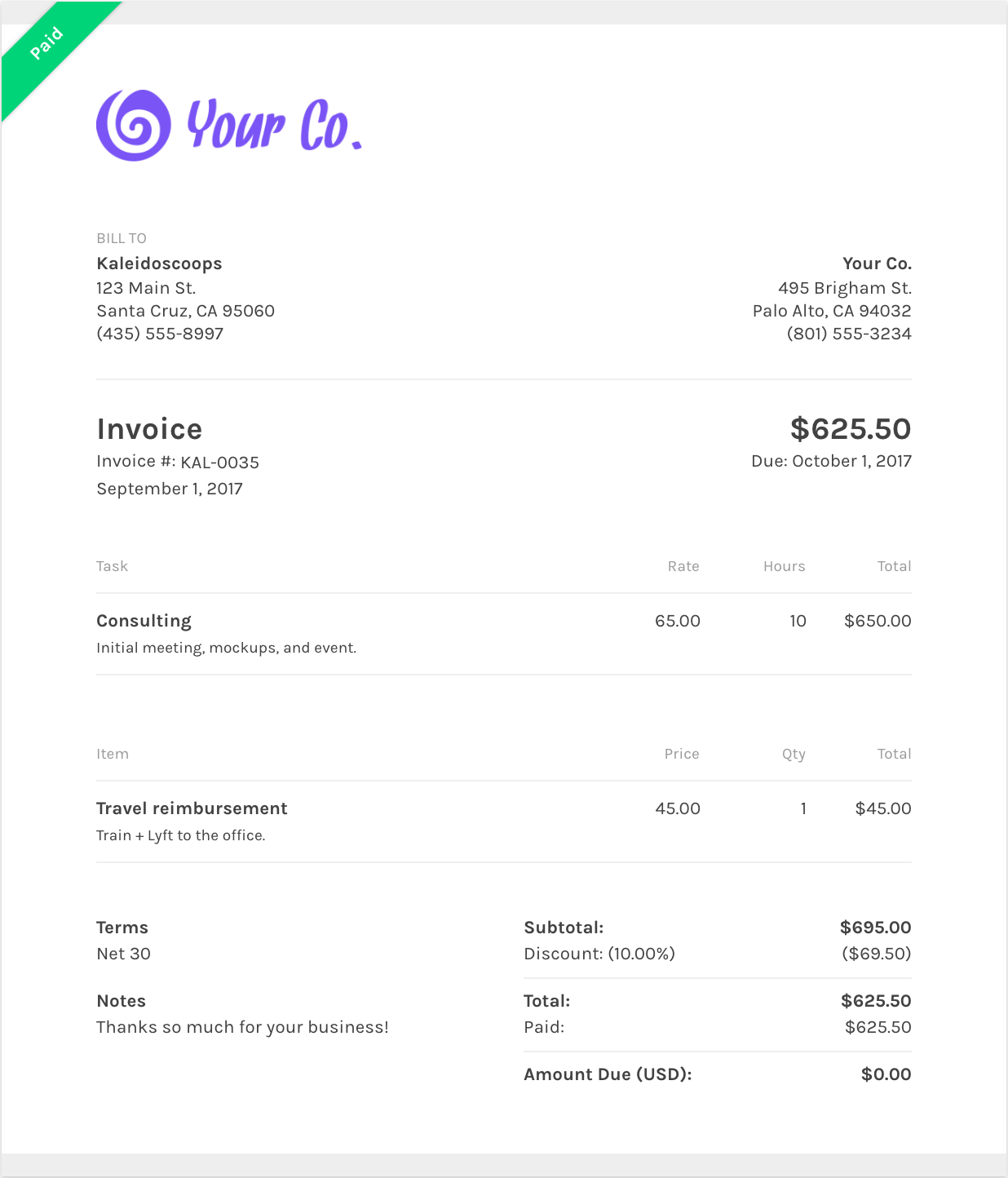 Freelancers Invoice Template | Zipbooks Within I Need An Invoice Template