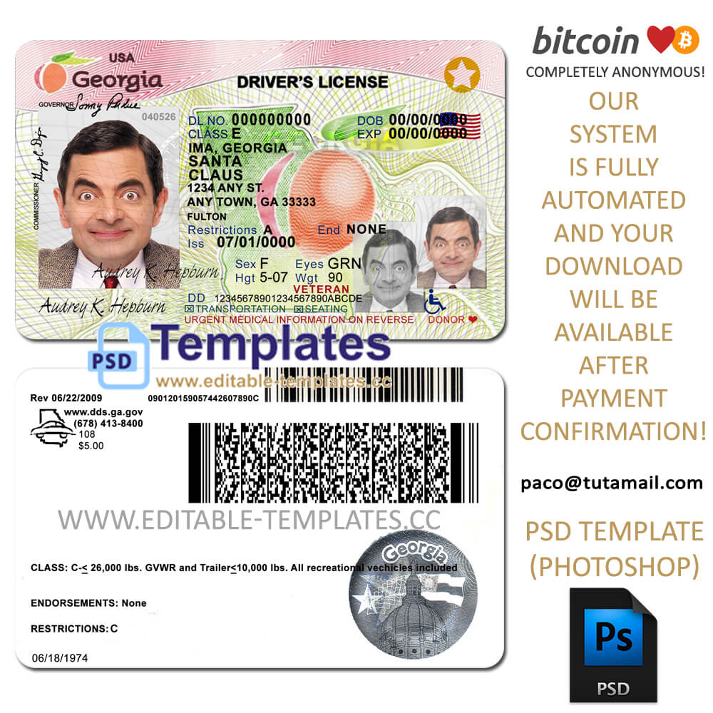 Fully Editable Georgia Driving Licence Psd Template Inside Georgia Id Card Template