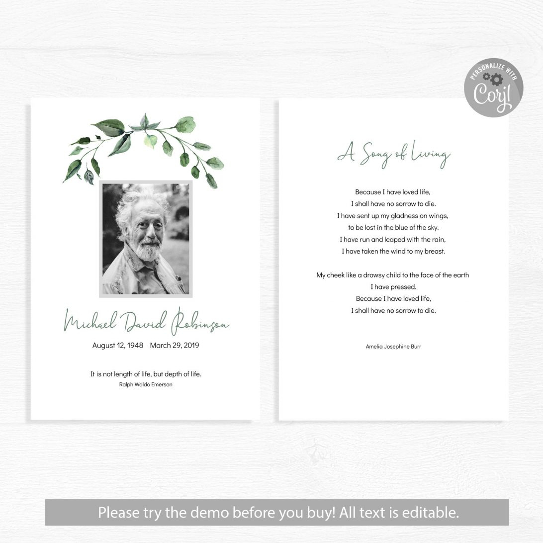 Funeral Program Template Word Free Download Editable Pertaining To Memorial Card Template Word