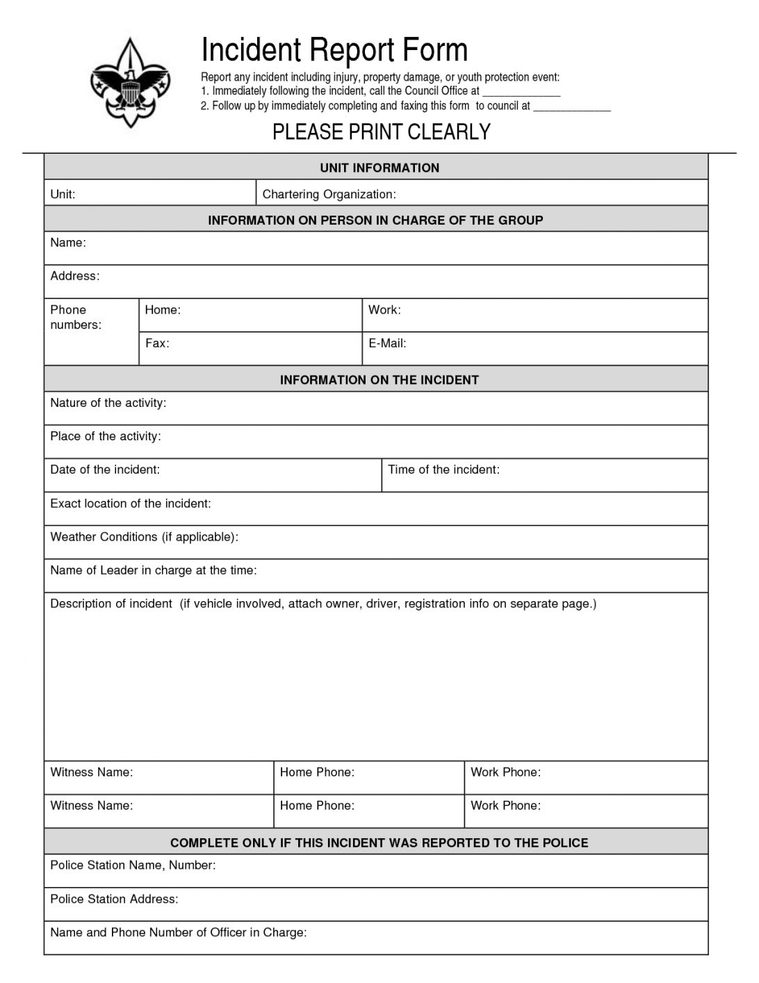 General Incident Report Form Template 10 Sample For Employee Regarding Incident Report Form Template Word