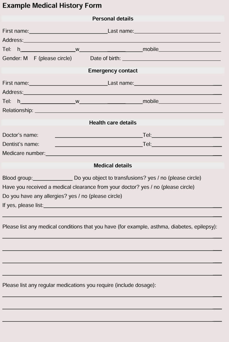 General Medical History Forms (100% Free) - [Word, Pdf] Intended For Medical History Template Word