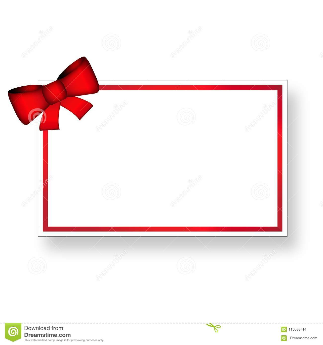 Gift Card Template With Ribbon And Red Bow Stock Vector For Gift Card Template Illustrator