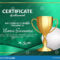 Golf Certificate Diploma With Golden Cup Vector. Sport Award For Golf Gift Certificate Template