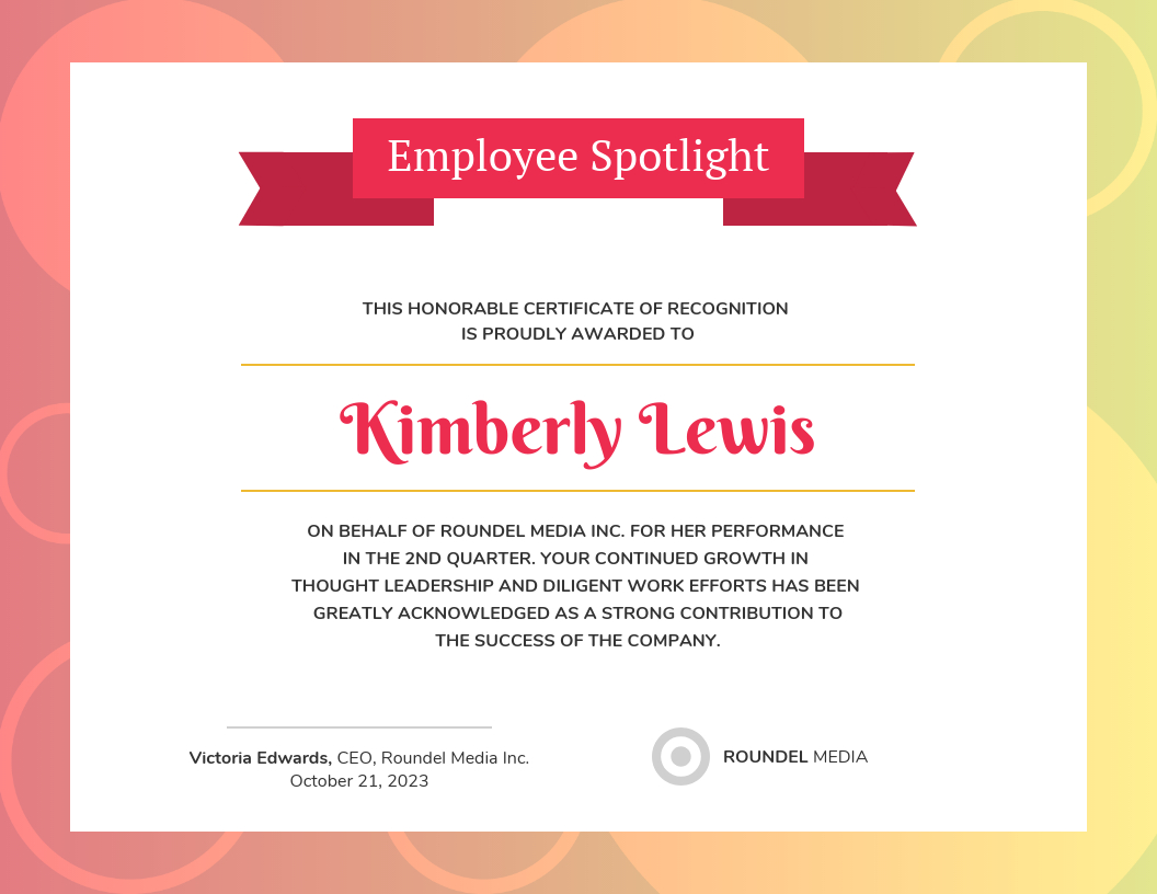 Gradient Employee Recognition Certificate Template With Leadership Award Certificate Template