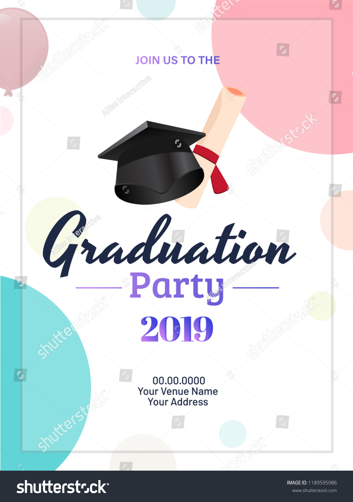 Graduation Party 2019 Invitation Card Template Stock Vector In Graduation Party Flyer Template