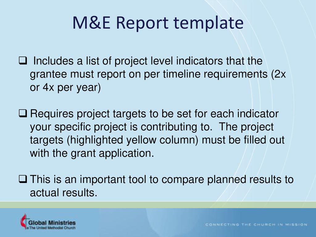 Grants – Workplan And Monitoring And Evaluation (M&e Pertaining To M&e Report Template