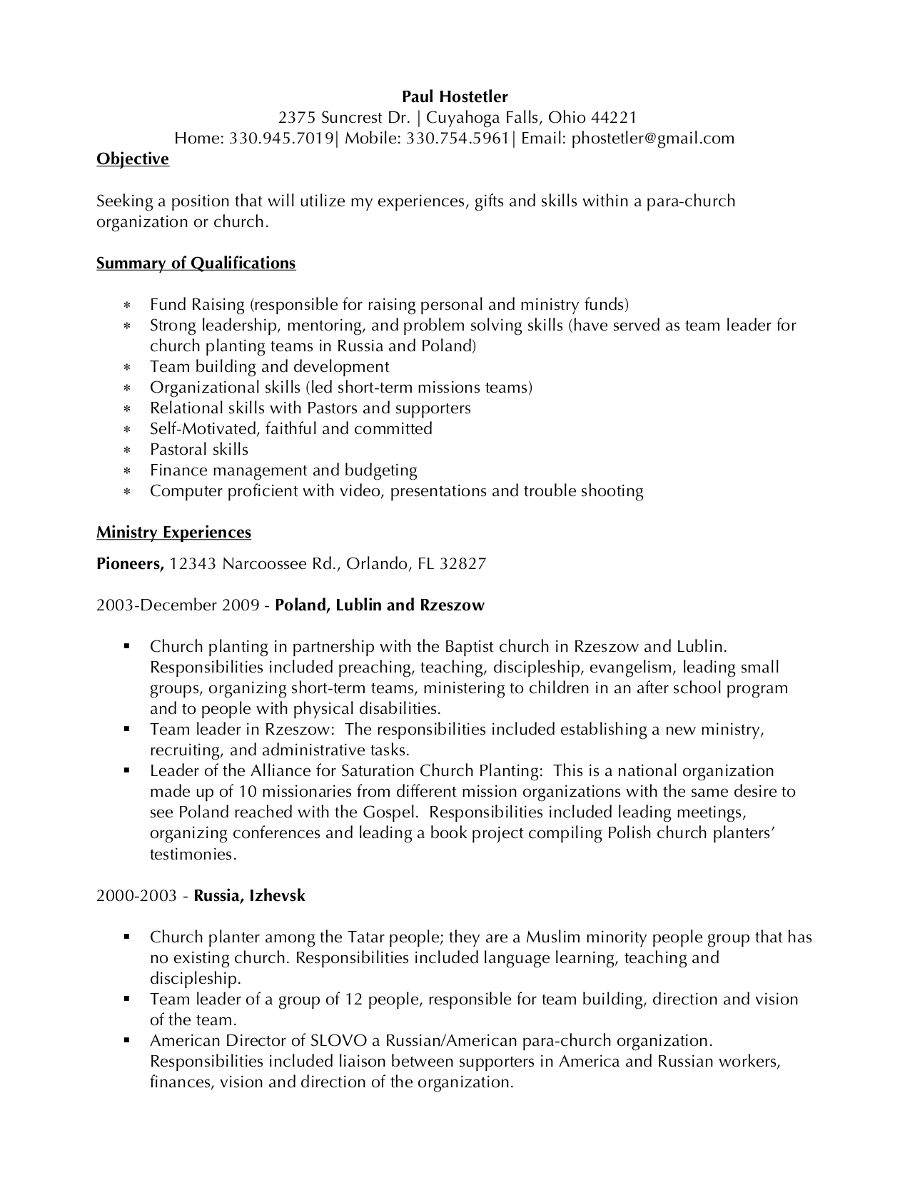Great Resumes – Xpastor® For Ministry Resume Templates