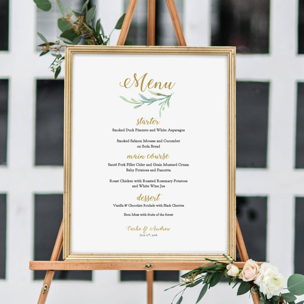 Greenery Wedding Menu Template, Printable Bar Menu Reception Intended For Menu Template For Pages