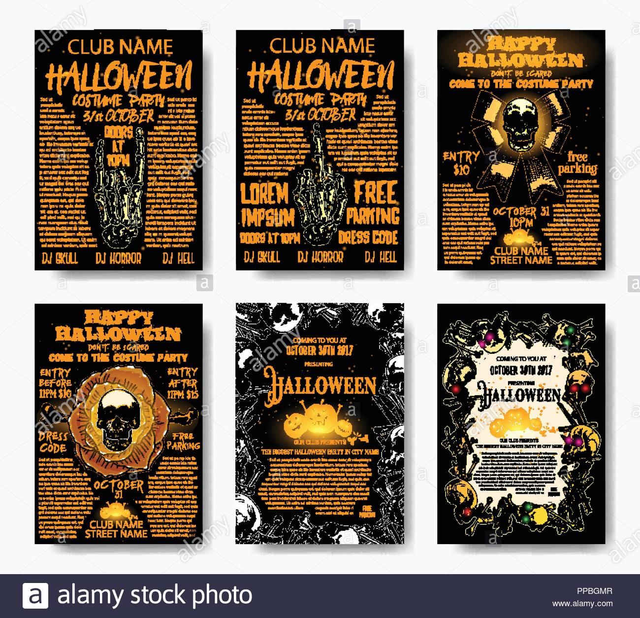 Halloween Costume Party Invitation And Greeting Card Set In Halloween Costume Party Flyer Templates