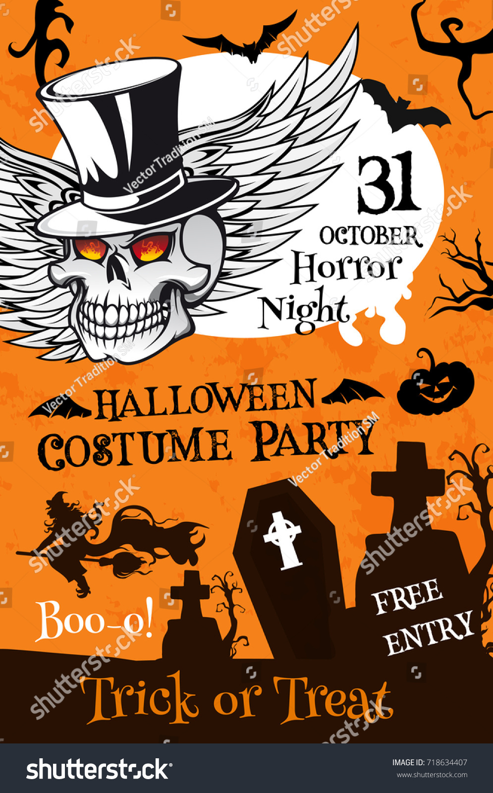 Halloween Costume Party Poster Template Holiday Stock Vector Pertaining To Halloween Costume Party Flyer Templates