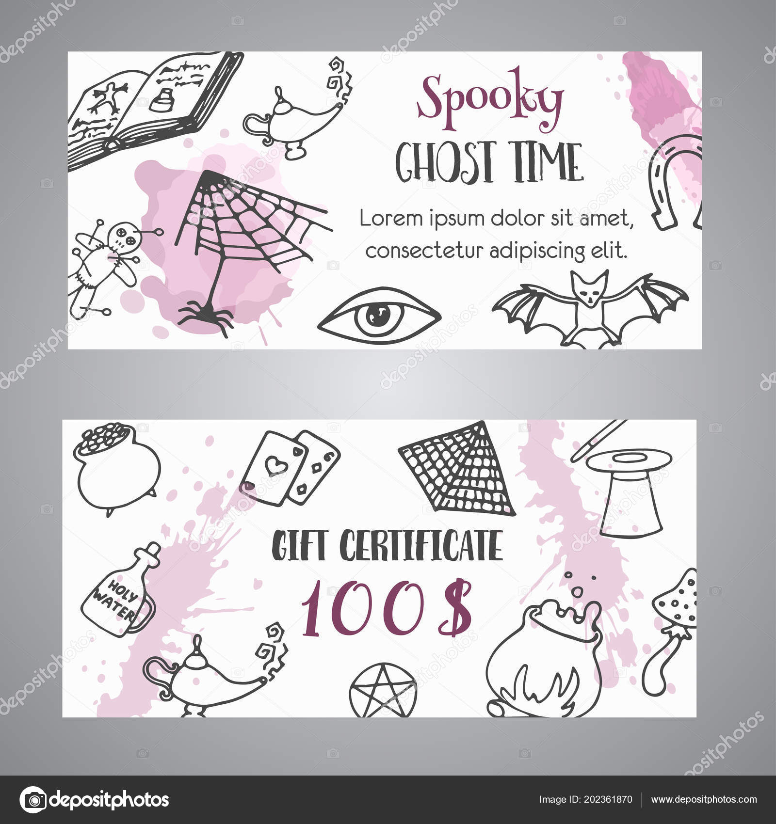 Hand Drawn Halloween Banner Free Voucher Template. Ghost Inside Halloween Certificate Template