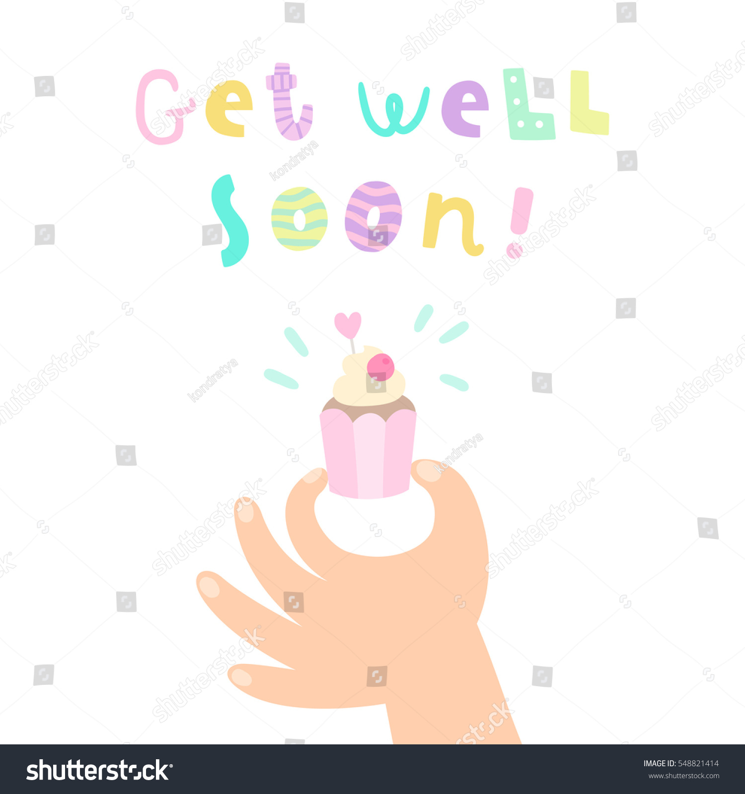 Hand Holding Cupcake Get Well Soon Stock Vector (Royalty Intended For Get Well Card Template