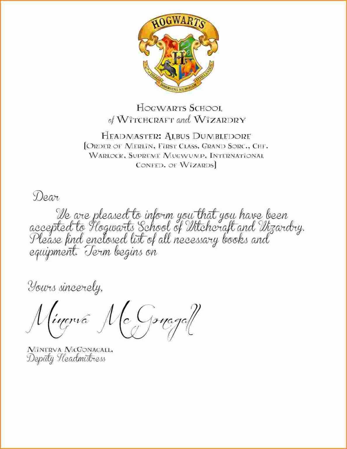 Harry Potter Acceptance Letter Envelope Template Printable Throughout