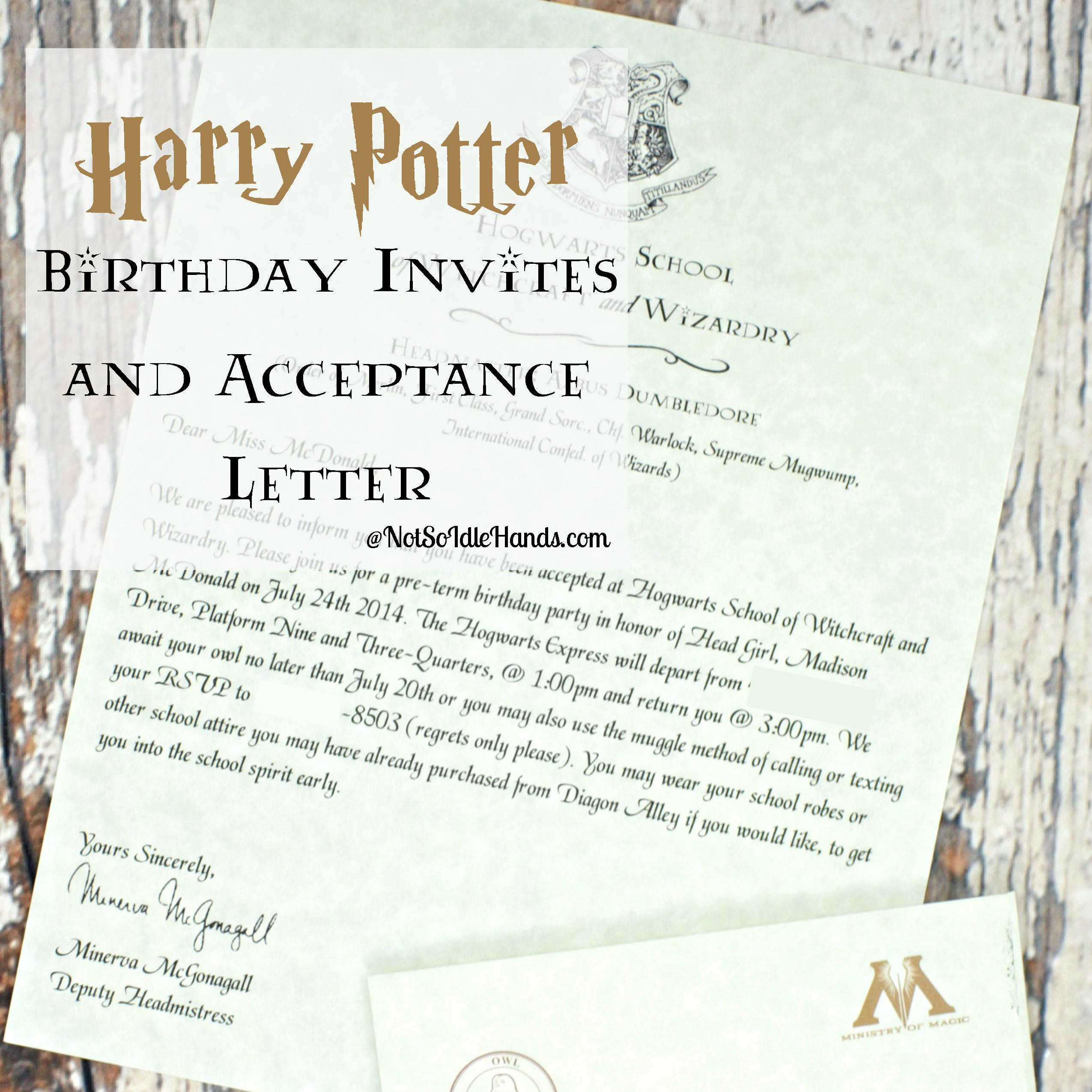 Harry Potter Birthday Invitations And Authentic Acceptance Inside Harry Potter Letter Template