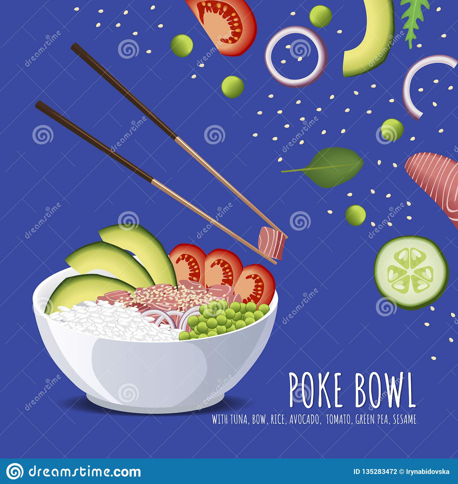 Hawaiian Poke Tuna Bowl, With Bow, Rice, Avocado, Tomato Pertaining To Hawaiian Menu Template