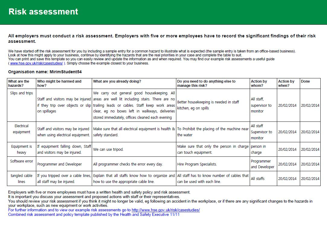 Health And Safety Implications / Risk Assessment Report With Regard To Health Check Report Template