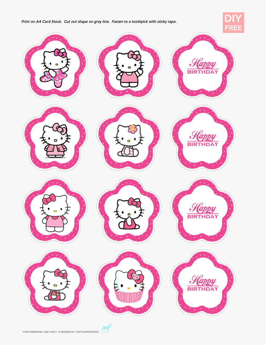 Hello Kitty Cupcake Topper Template, Hd Png Download – Kindpng Intended For Hello Kitty Birthday Banner Template Free