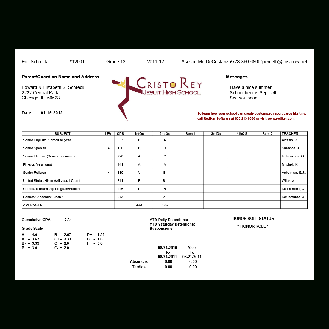 High School Student Report Card Template Pre Nursery On With High School Student Report Card Template