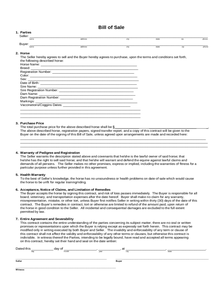 Horse Bill Of Sale Form – 4 Free Templates In Pdf, Word With Regard To Horse Bill Of Sale Template