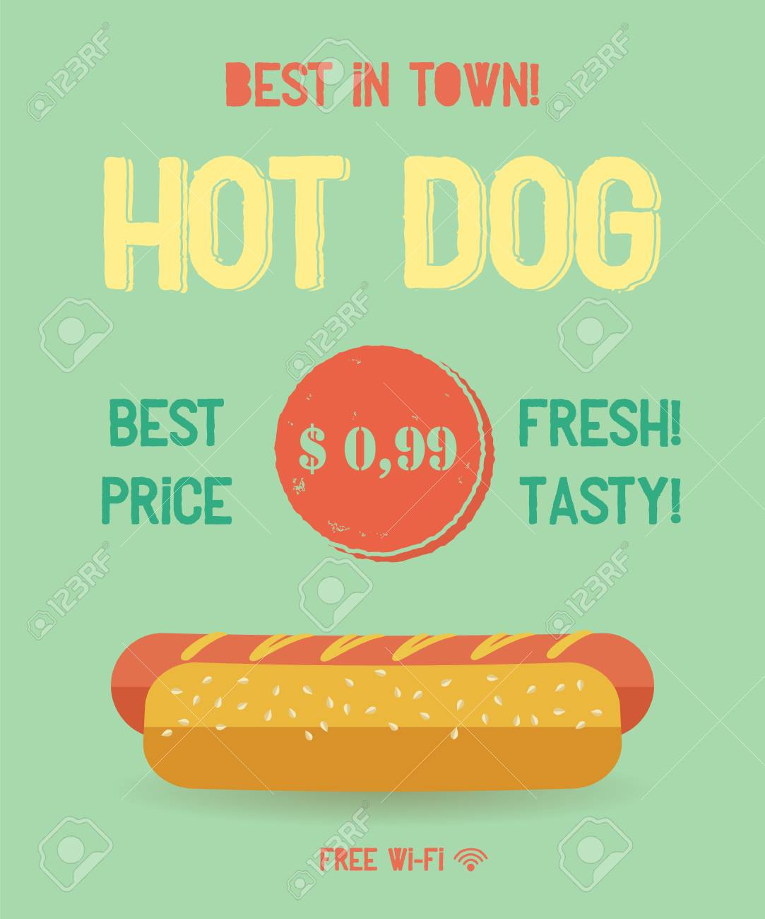 Hot Dog Menu Price. The Best Hot Dogs In Town. Vintage Poster.. Pertaining To Hot Dog Flyer Template