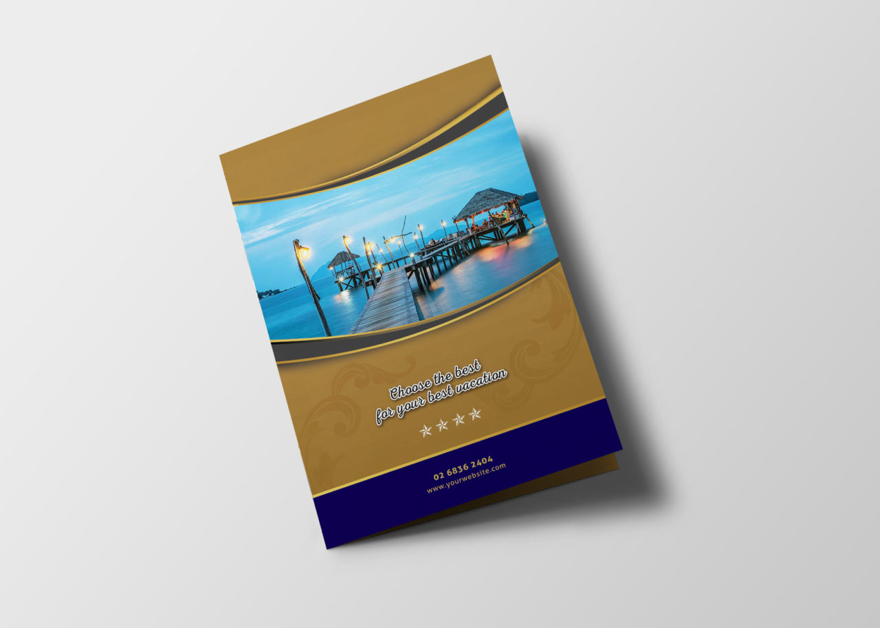 Hotel Resort Bi Fold Brochure Design Template – 99Effects Throughout Hotel Brochure Design Templates
