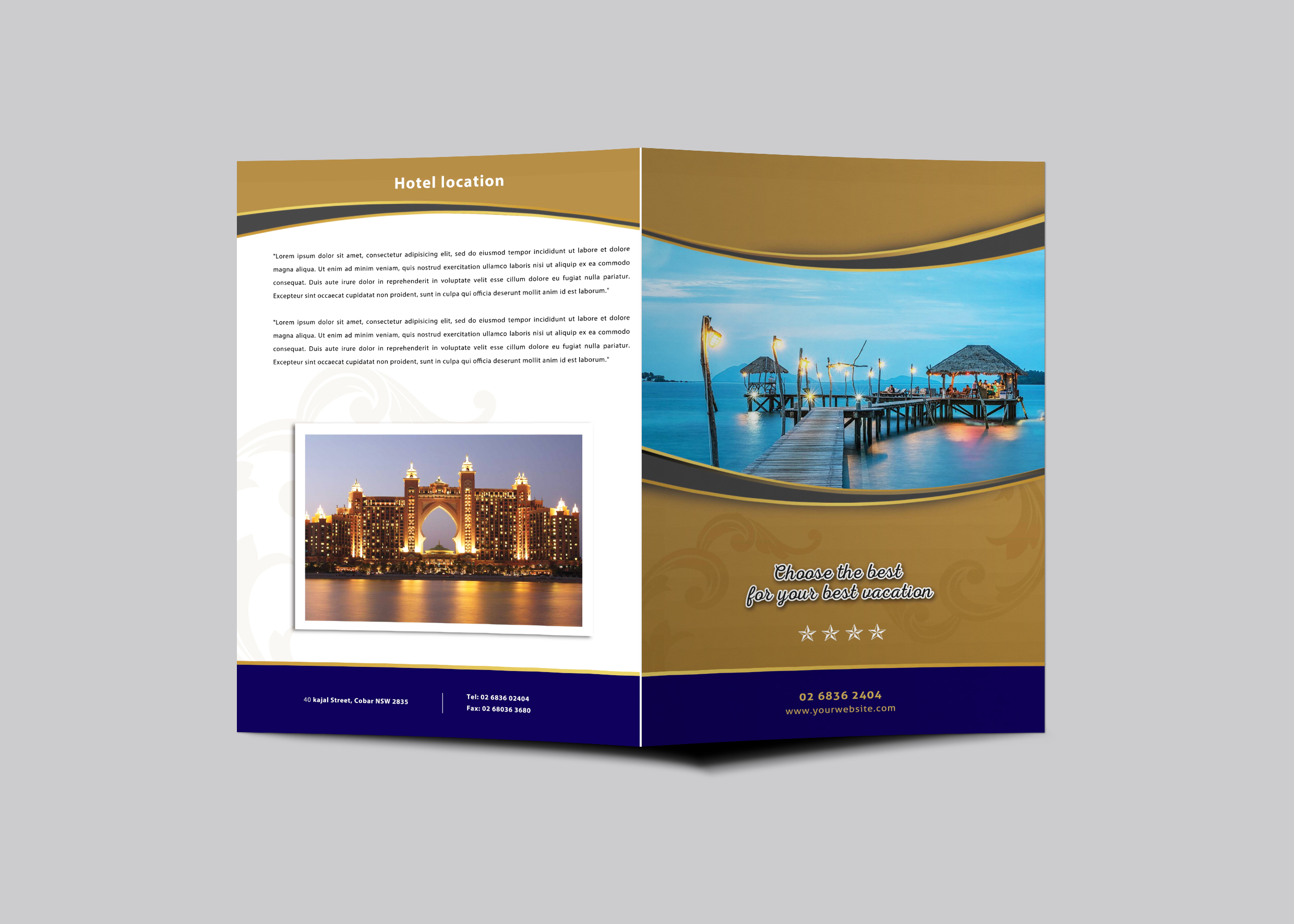 Hotel Resort Bi Fold Brochure Design Template | Psd Premium Within Hotel Brochure Design Templates