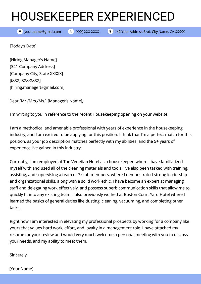 Housekeeping Cover Letter Sample | Resume Genius Within Hospital Note For Work Template