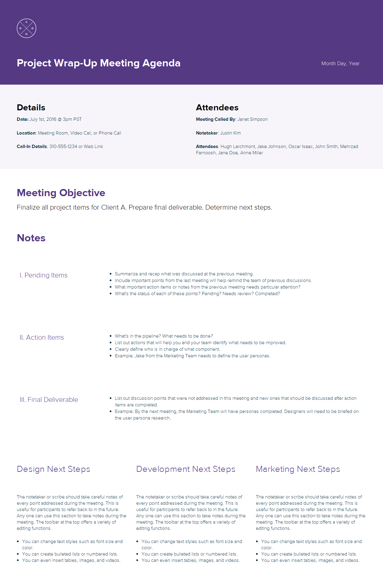 How To Create A Meeting Agenda: A Stepstep Guide | Xtensio With How To Create A Meeting Agenda Template