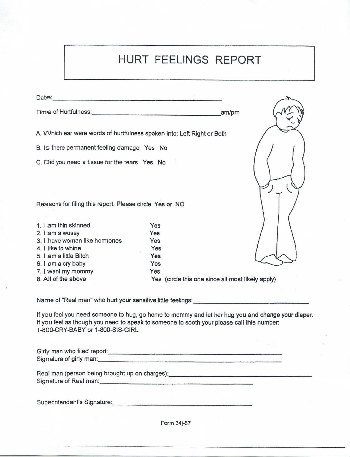 Hurt Form Within Hurt Feelings Report Template
