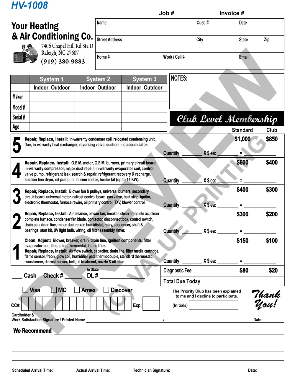 Hvac Flat Rate Invoice & Work Order Form | Hvac Sticker With Hvac Service Order Invoice Template