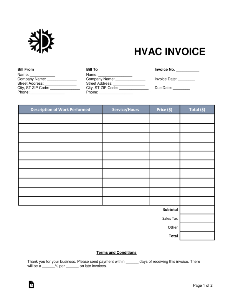 Hvac Invoice Template - Colona.rsd7 Within Hvac Invoices Templates