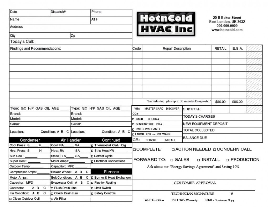 Hvac Rms Templates Heating Amp Air Invoice Rm Samples Wilson Regarding Hvac Service Invoice Template Free