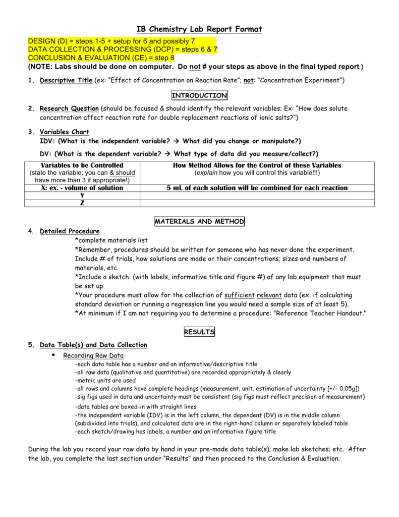 Ib Chemistry Lab Report Format With Ib Lab Report Template