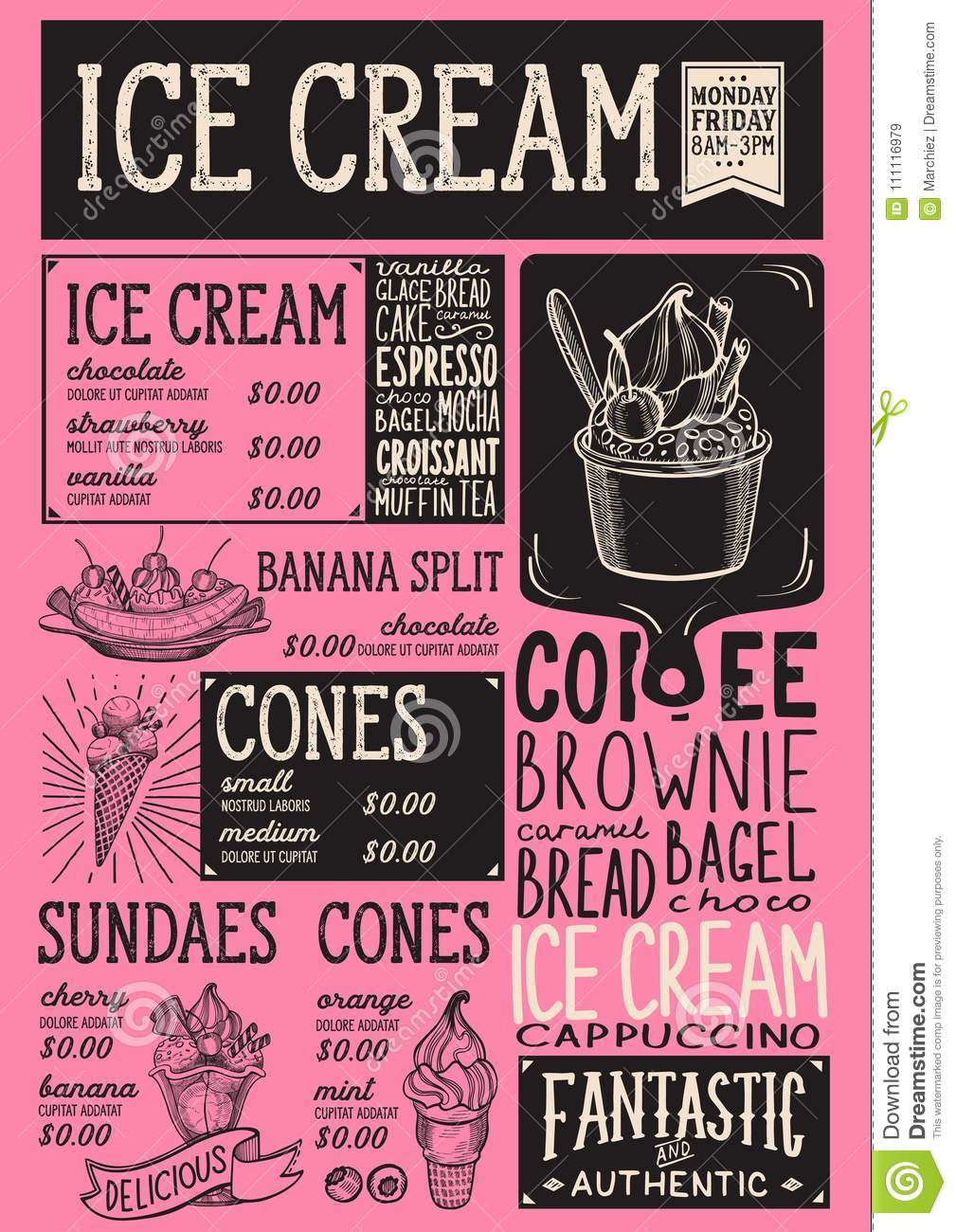Ice Cream Menu Restaurant, Dessert Food Template. Stock With Ice Cream Social Flyer Template
