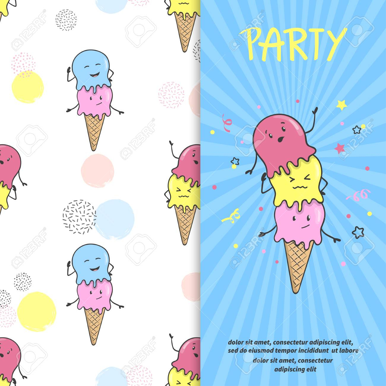 Ice Cream Party Invitation Or Poster Template. Vector Cartoon.. Throughout Ice Cream Party Flyer Template