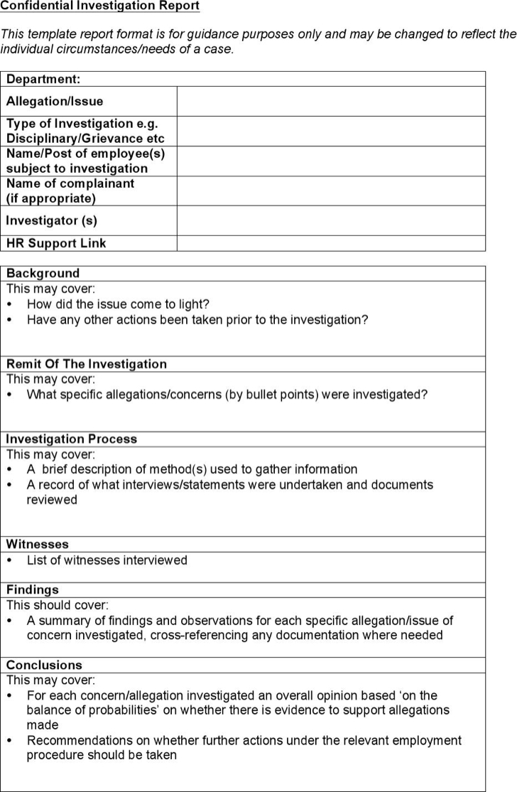 Images Of Hr Investigation Summary Template Vanscapital Com Pertaining To Hr Investigation Report Template