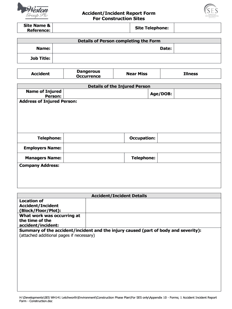 Incident Report At Work – Colona.rsd7 For Injury Report Form Template
