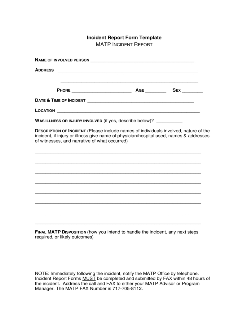 Incident Report Form Template Free Download Intended For Office Incident Report Template